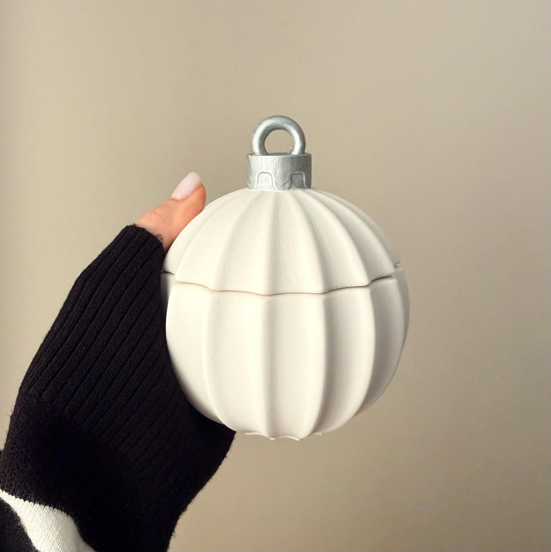 Huge Winter Ornament Bauble Candle – Sculptural Holiday Decor, Handcrafted Soy Wax Candle-4