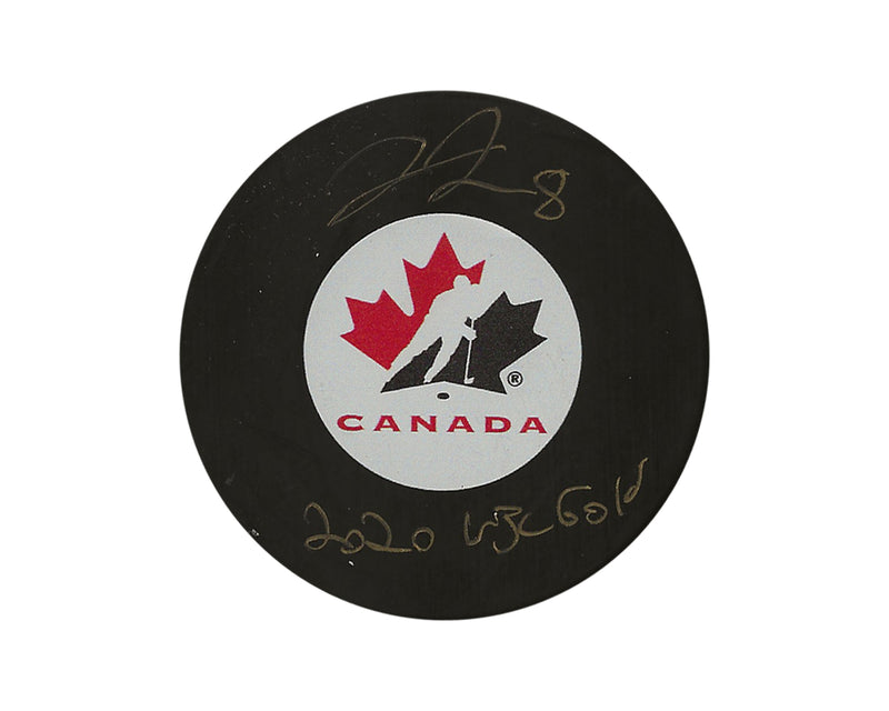 Liam Foudy Autographed Team Canada Autograph Model Puck Inscribed "2020 WJC Gold"-1