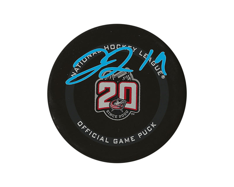 Liam Foudy Autographed Columbus Blue Jackets 20th Anniversary Official Game Puck-1