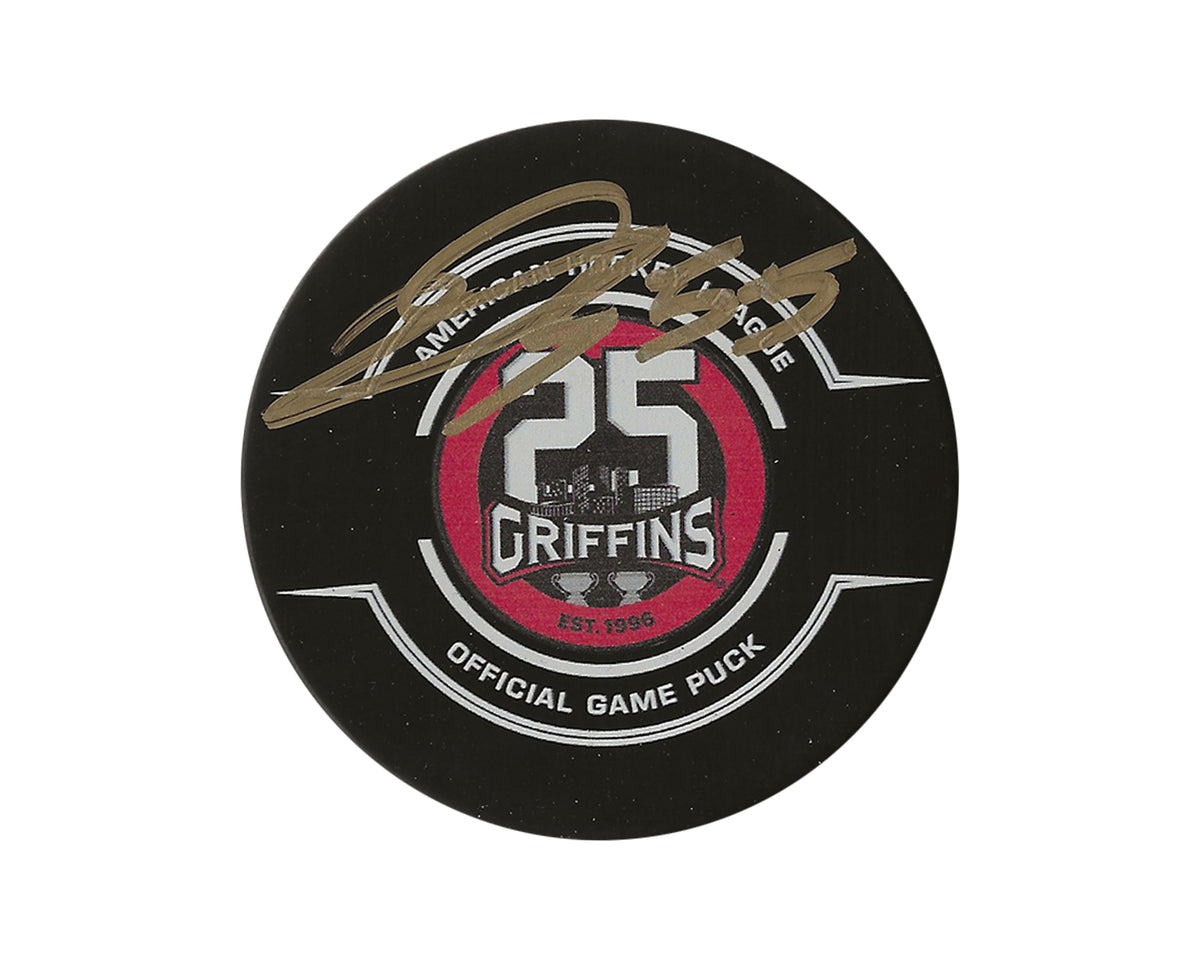 Donovan Sebrango Autographed Grand Rapids Griffins Official Game Puck-1