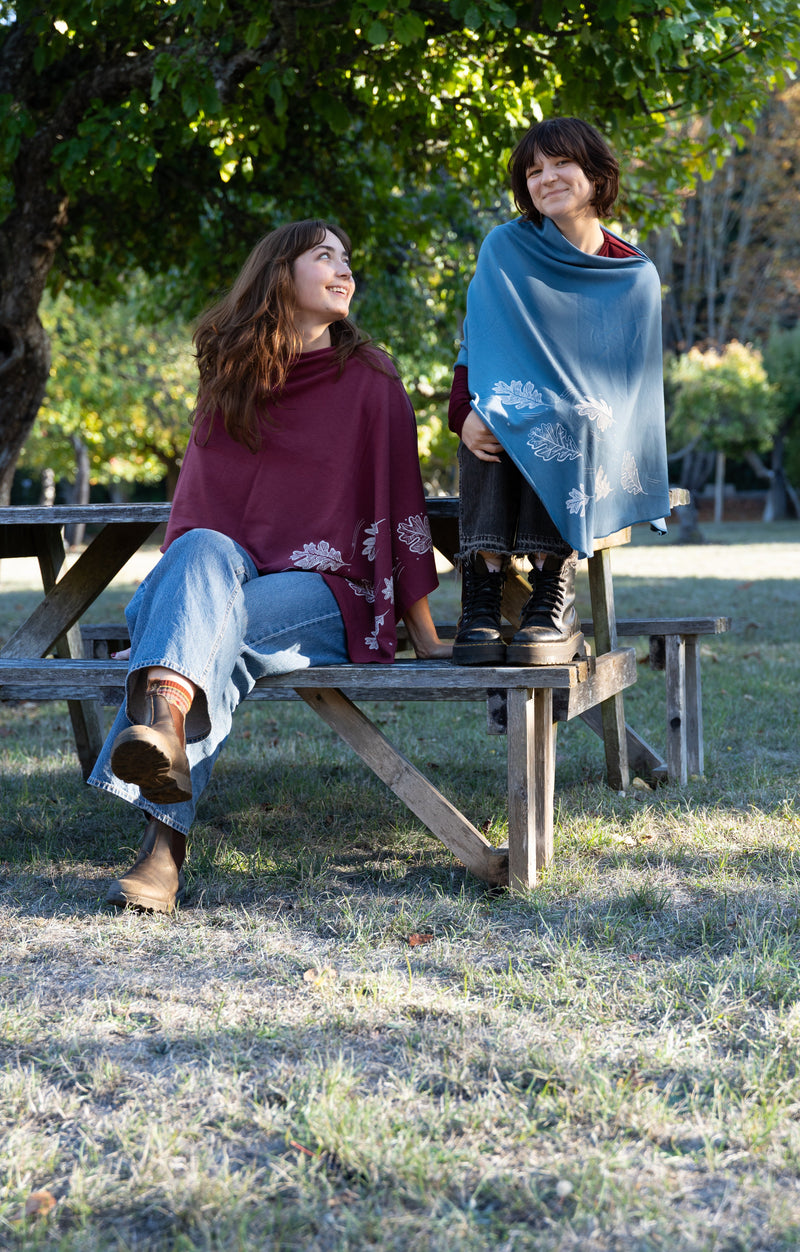 Stellar Blue Poncho with Oak Leaves Design-2
