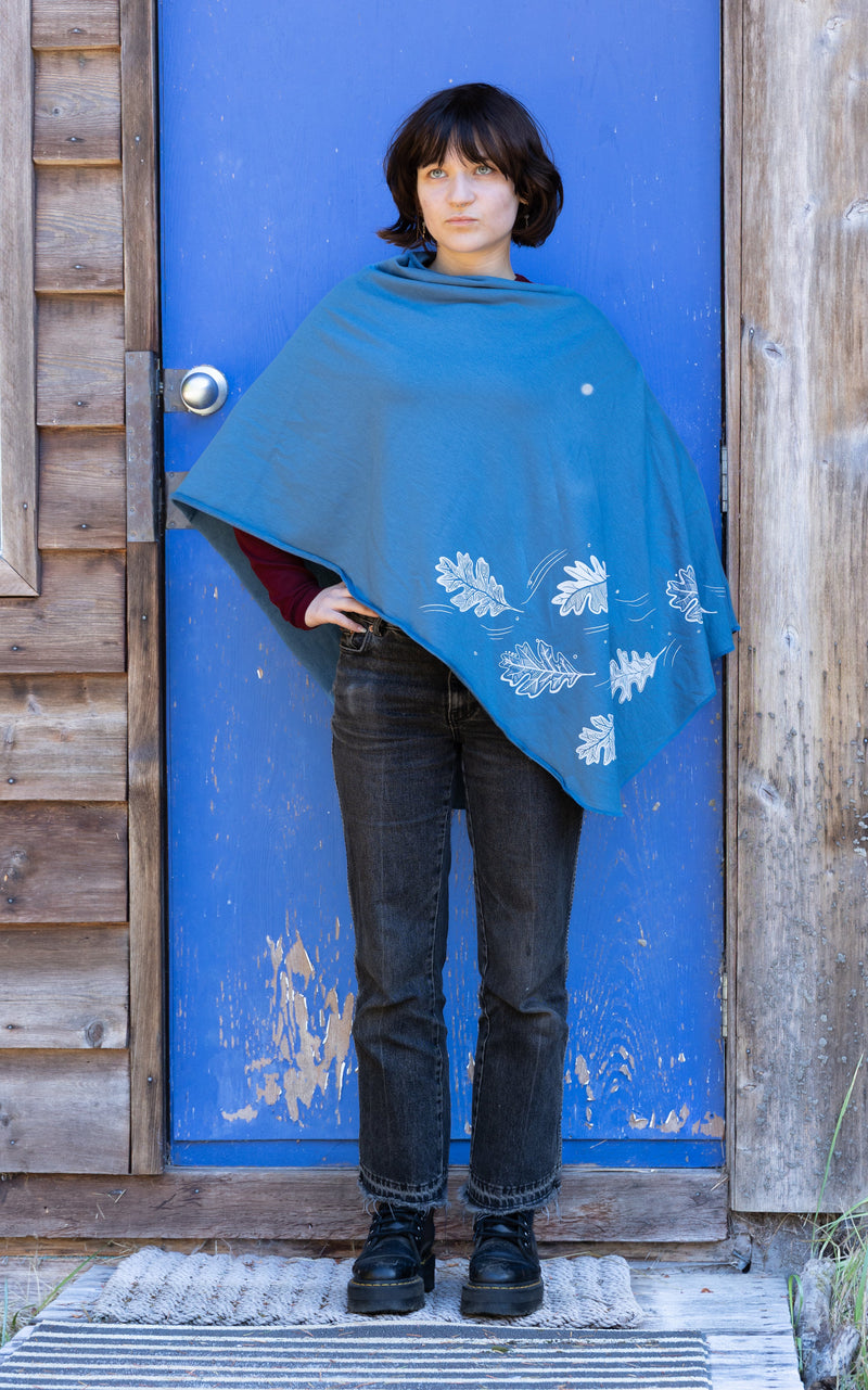 Stellar Blue Poncho with Oak Leaves Design-1