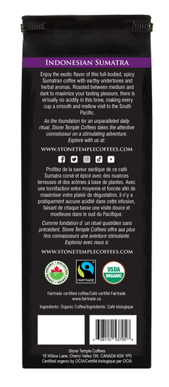 Indonesian Sumatra - Ground, Medium Roast, Certified Organic OCIA/ Fairtade Coffee 1lb/454g-3