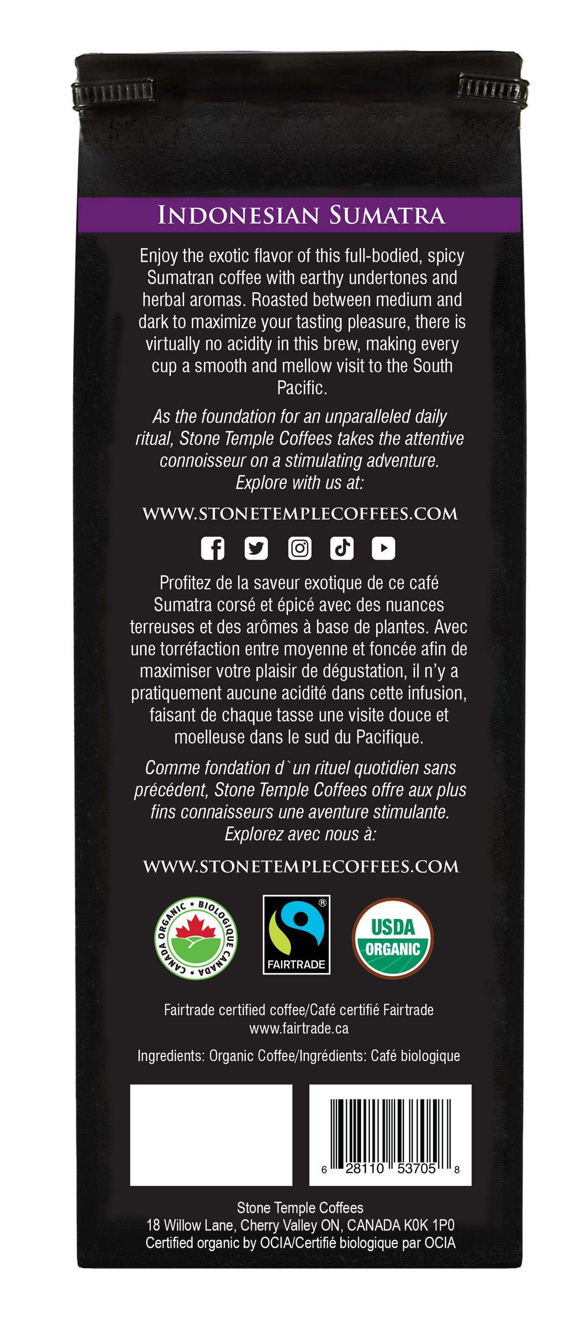 Indonesian Sumatra - Whole Bean, Medium Roast, Certified Organic OCIA/ Fairtrade Coffee, 1lb/454g-3