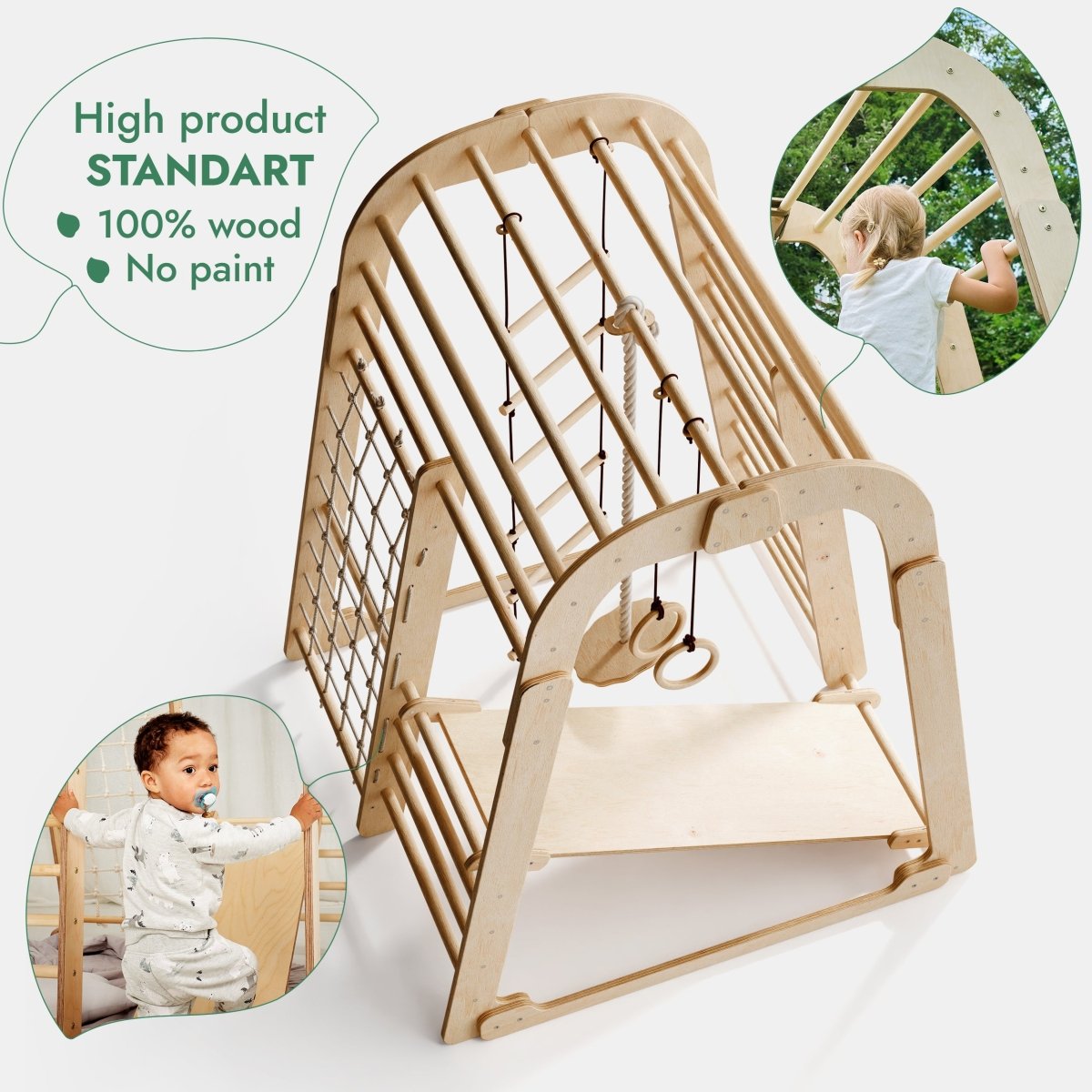 Indoor Wooden Playground for Children - 6in1 Playground + Swings Set + Slide Board-7