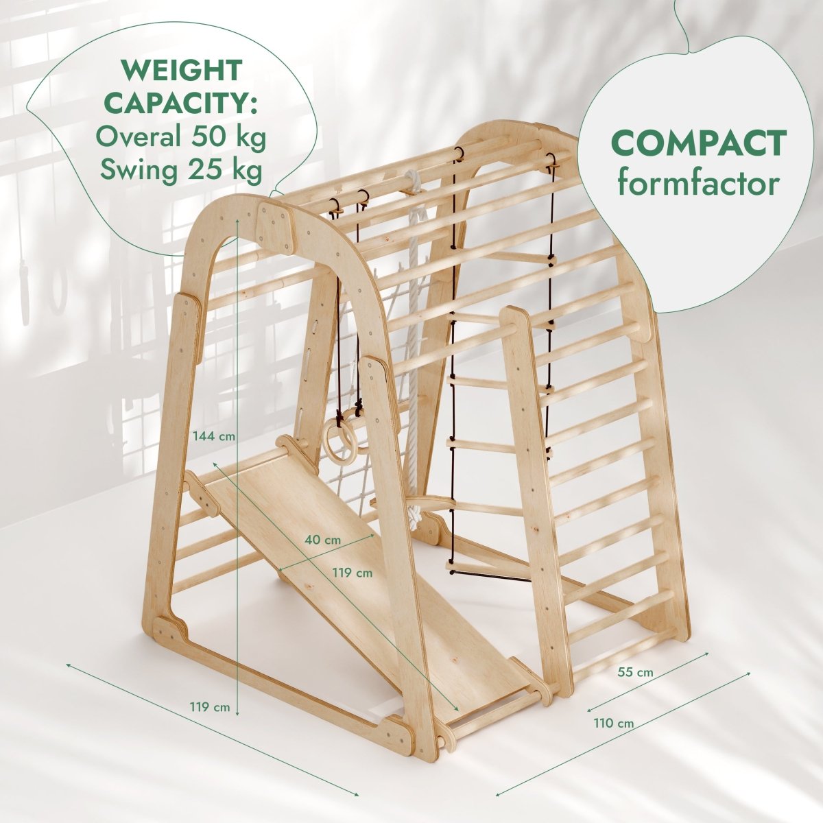 Indoor Wooden Playground for Children - 6in1 Playground + Swings Set + Slide Board-5