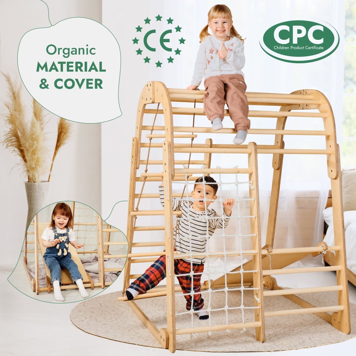 Indoor Wooden Playground for Children - 6in1 Playground + Swings Set + Slide Board-6