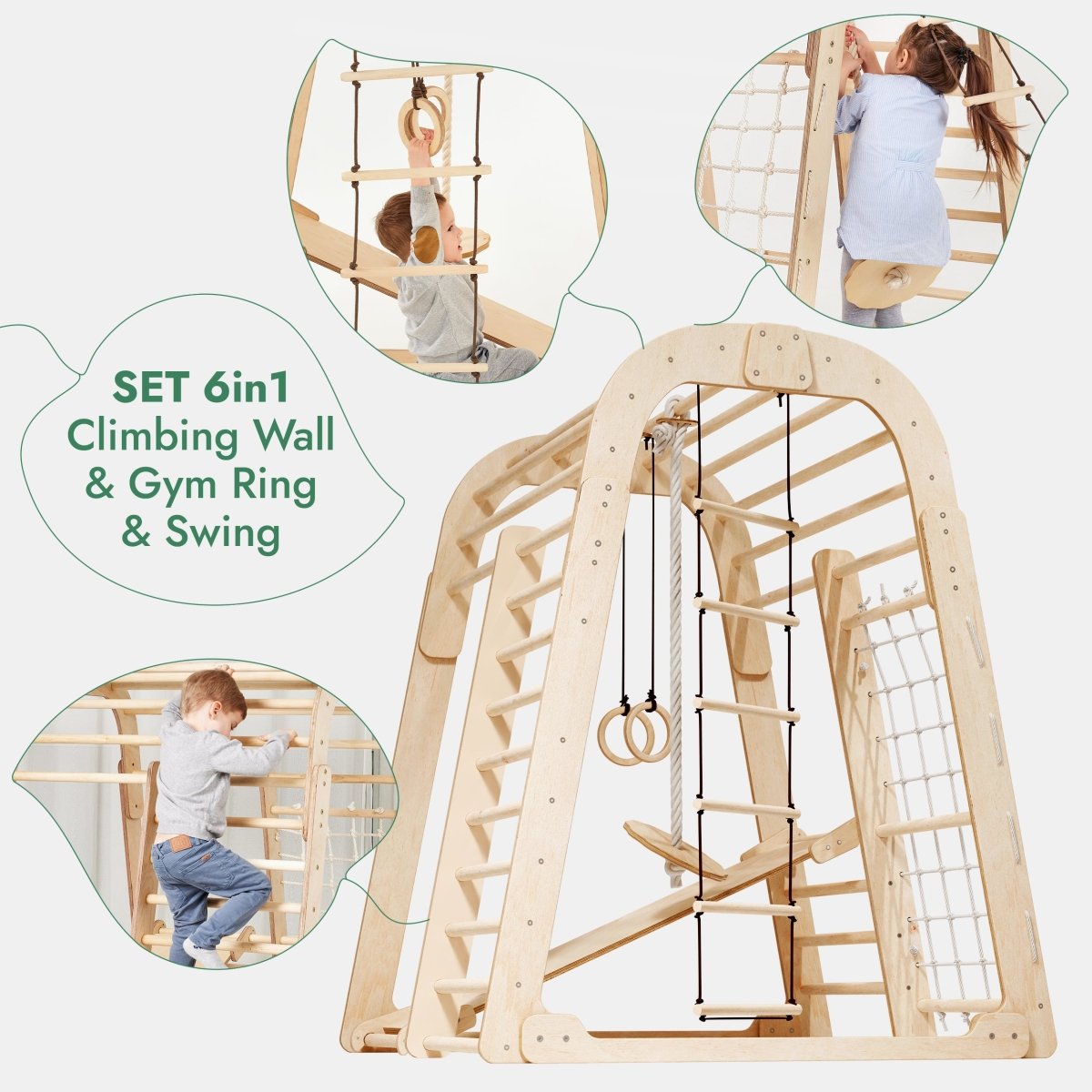 Indoor Wooden Playground for Children - 6in1 Playground + Swings Set + Slide Board-4