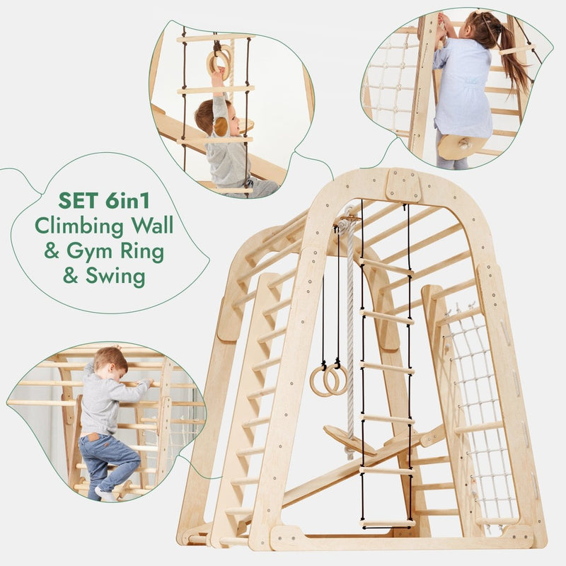 Indoor Wooden Playground for Children - 6in1 Playground + Swings Set + Slide Board-4