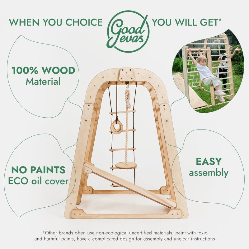 Indoor Wooden Playground for Children - 6in1 Playground + Swings Set + Slide Board-2