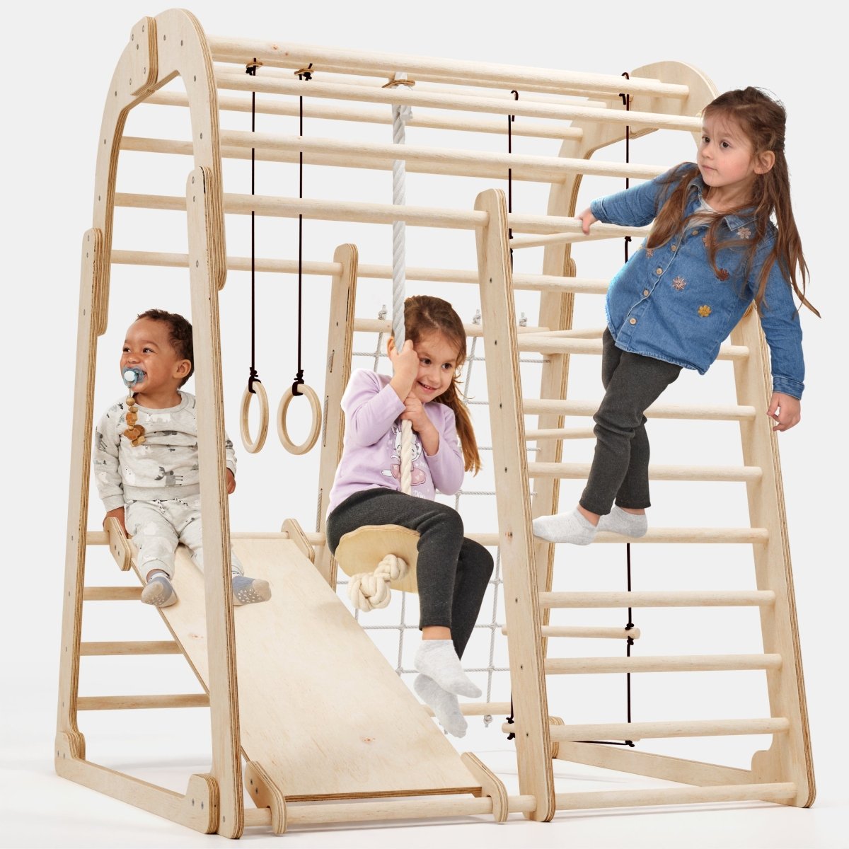 Indoor Wooden Playground for Children - 6in1 Playground + Swings Set + Slide Board-1