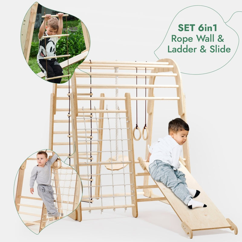 Indoor Wooden Playground for Children - 6in1 Playground + Swings Set + Slide Board-3
