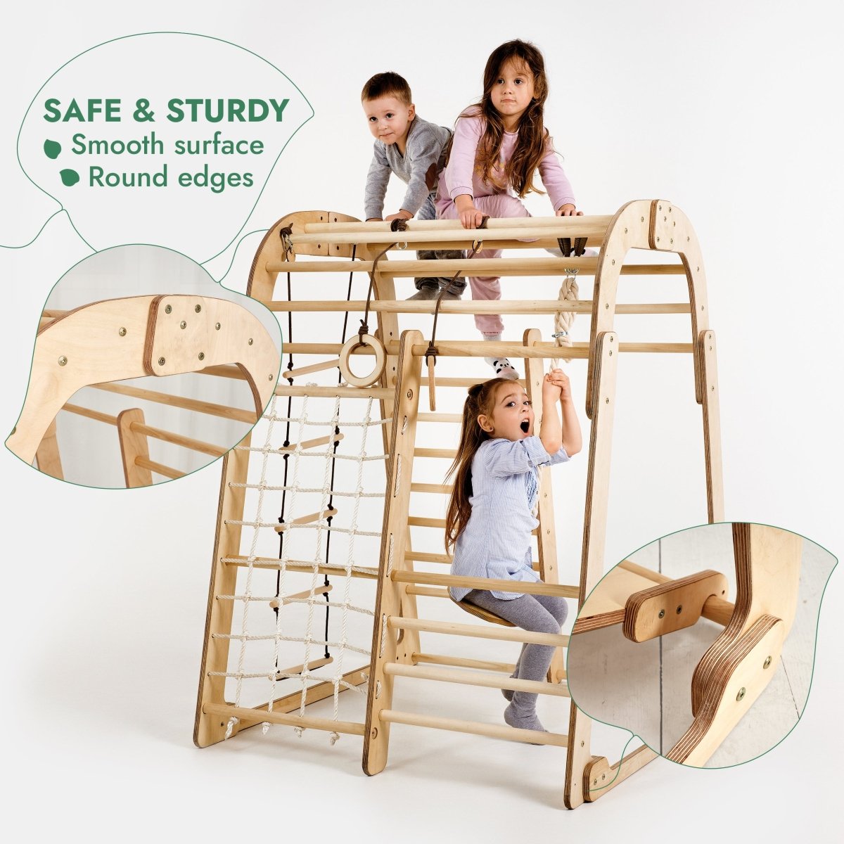 Indoor Wooden Playground for Children - 6in1 Playground + Swings Set + Slide Board-9
