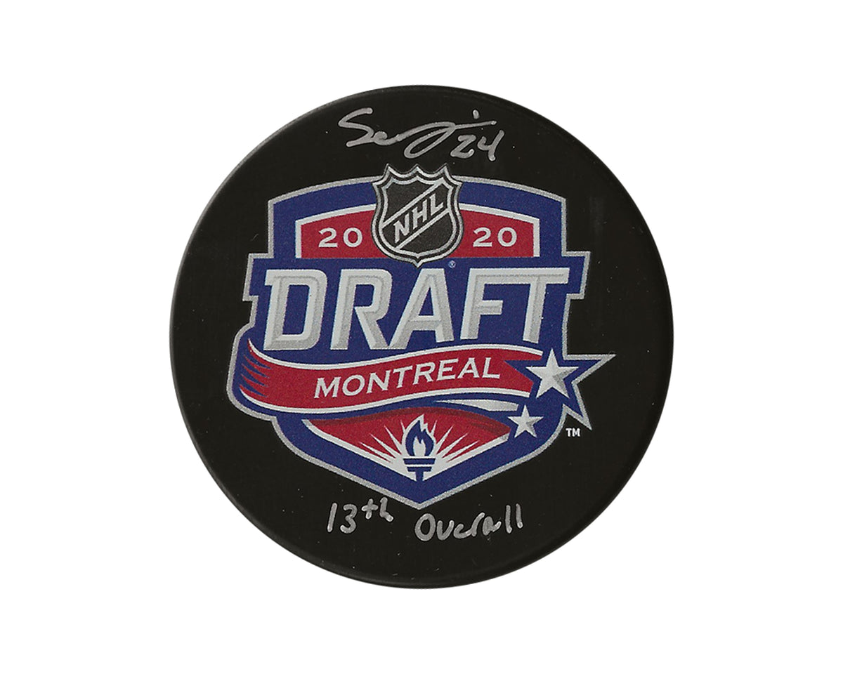 Seth Jarvis Autographed 2020 NHL Draft Puck Inscribed "13th Overall"-1