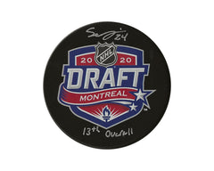 Seth Jarvis Autographed 2020 NHL Draft Puck Inscribed "13th Overall"-1