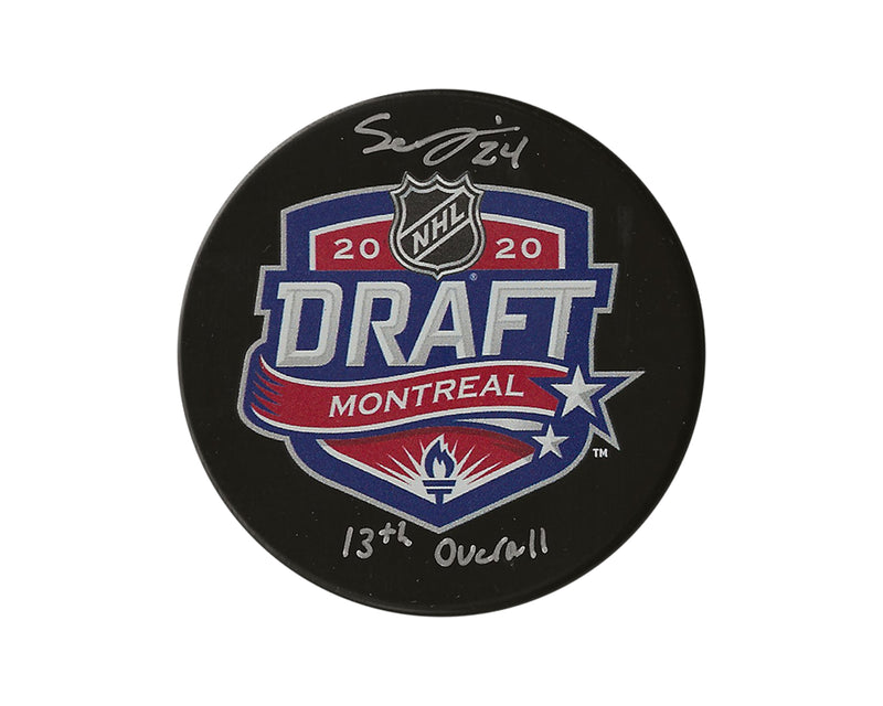 Seth Jarvis Autographed 2020 NHL Draft Puck Inscribed "13th Overall"-1