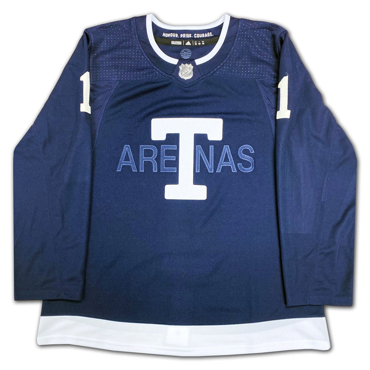Johnny Bower Autographed Toronto Arenas Navy Blue Jersey-3