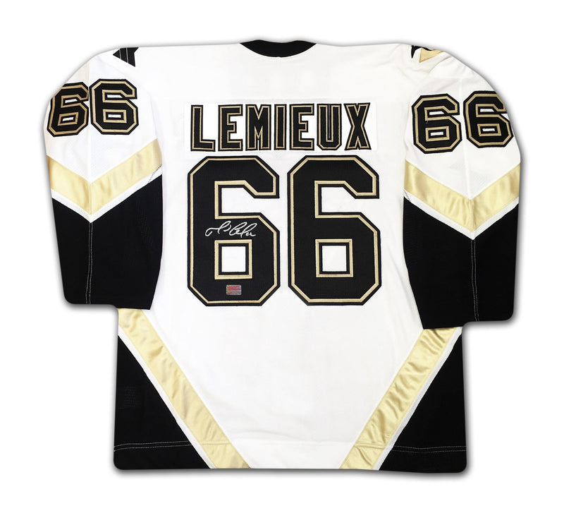 Mario Lemieux Autographed Pittsburgh Penguins White Jersey-2