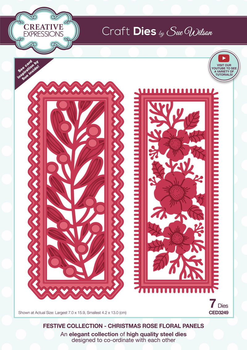 Creative Expressions Sue Wilson Festive Christmas Rose Floral Panels Craft Die-1