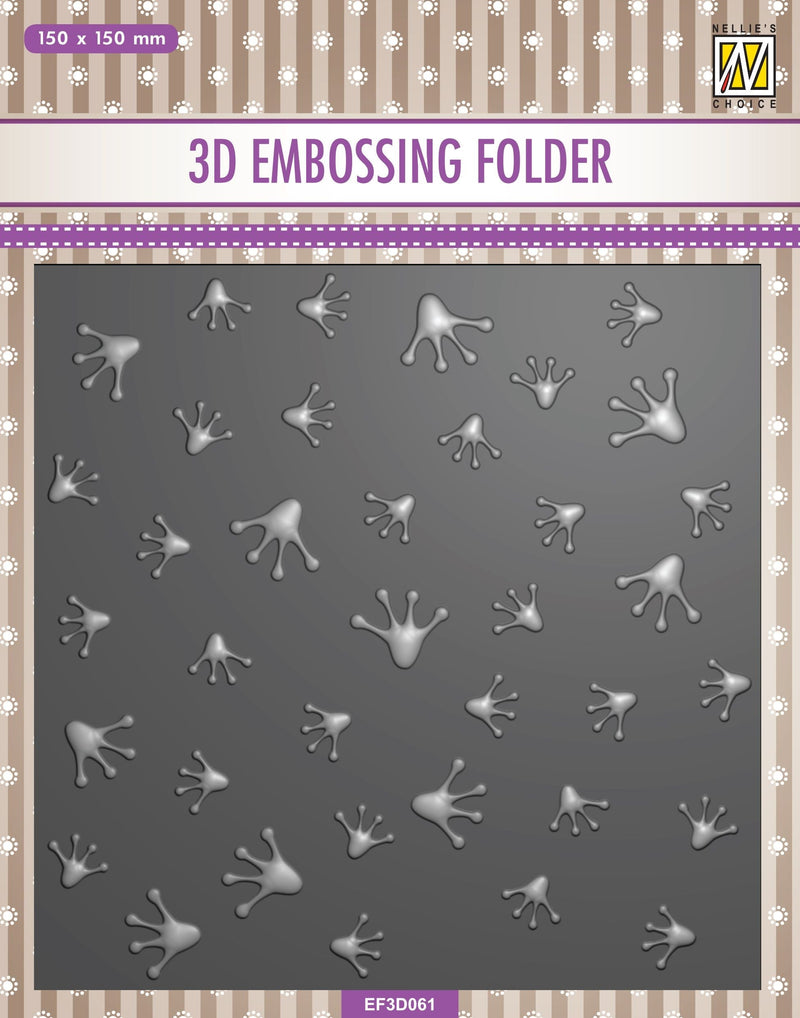 Nellie's Choice 3D Embossing Folder Square - Frog Series - Frog Footprints-1
