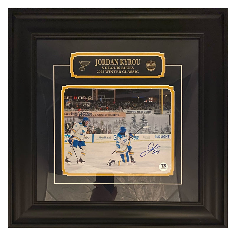Jordan Kyrou Autographed St. Louis Blues 2022 Winter Classic 8x10 Framed-1