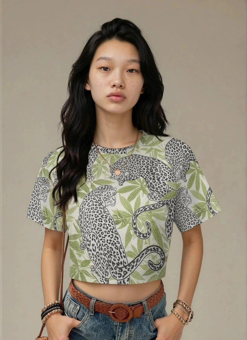 Leopard Cropped Raglan T-Shirt-10
