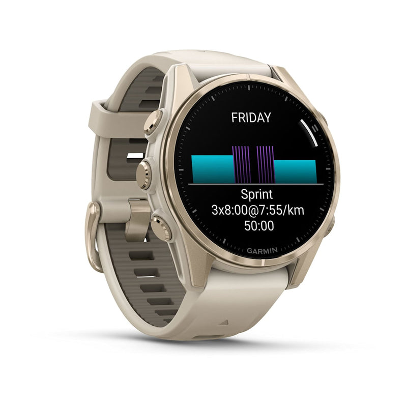Fēnix® 8 – 43 mm AMOLED Soft Gold with Fog Gray/Dark Sandstone Band-3