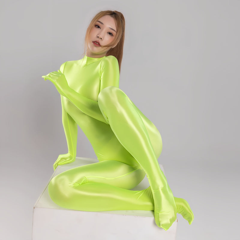 Spandex Nylon Full Bodysuit Zentai Shinny Cosplay Jumpsuit Attached Gloves-13