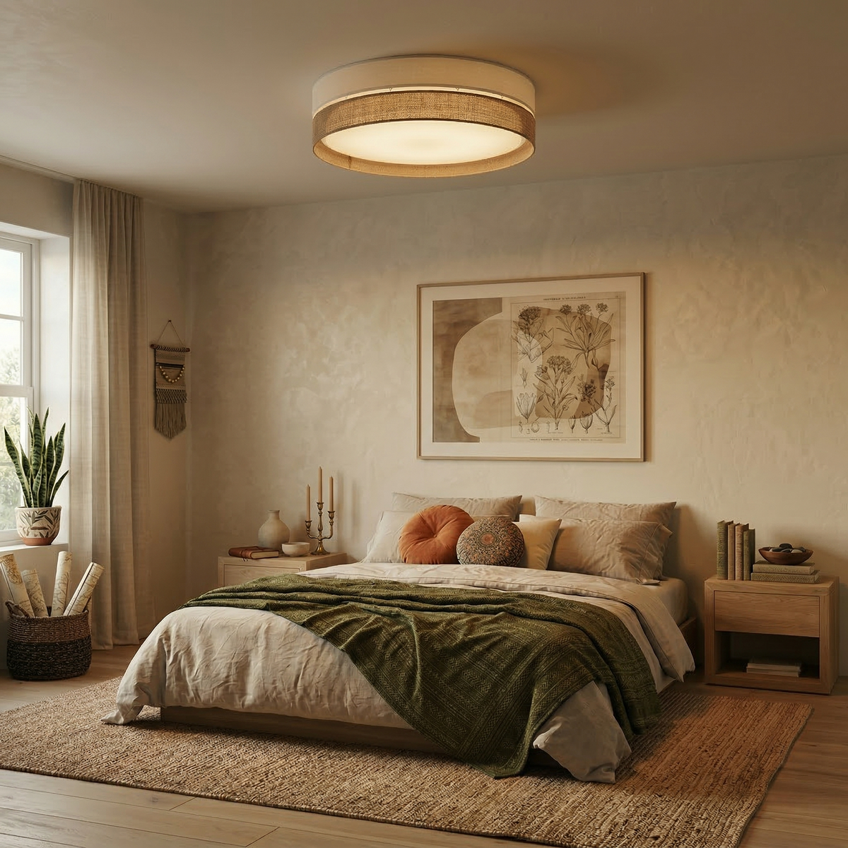 Linobianco Natural  Linen Large Flush Mount Ceiling Light for Bedroom, Hallway & Living Room-4