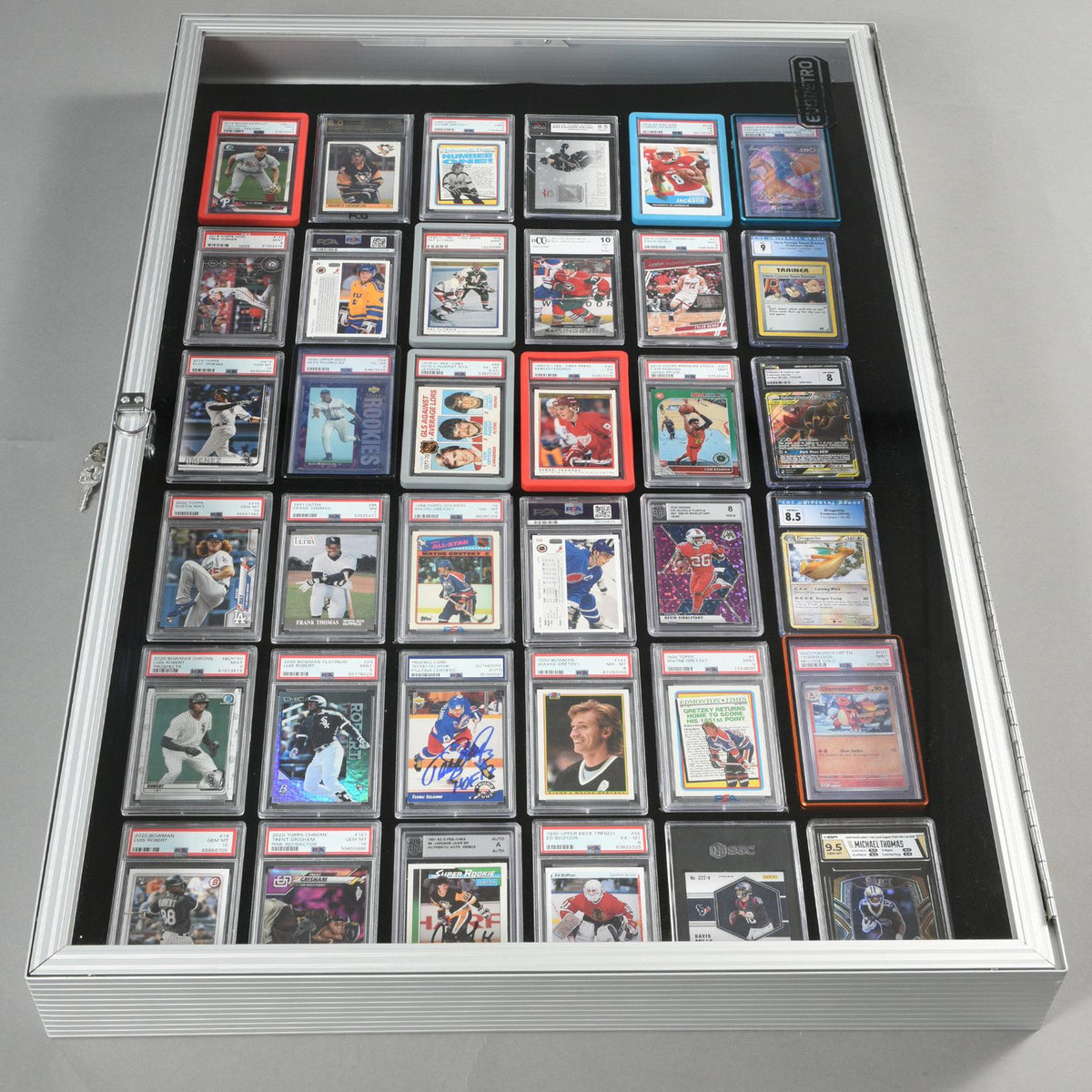 EVORETRO Lockable Display Case 36 x 24 x 4" Silver– Secure Showcase for Collectibles-4