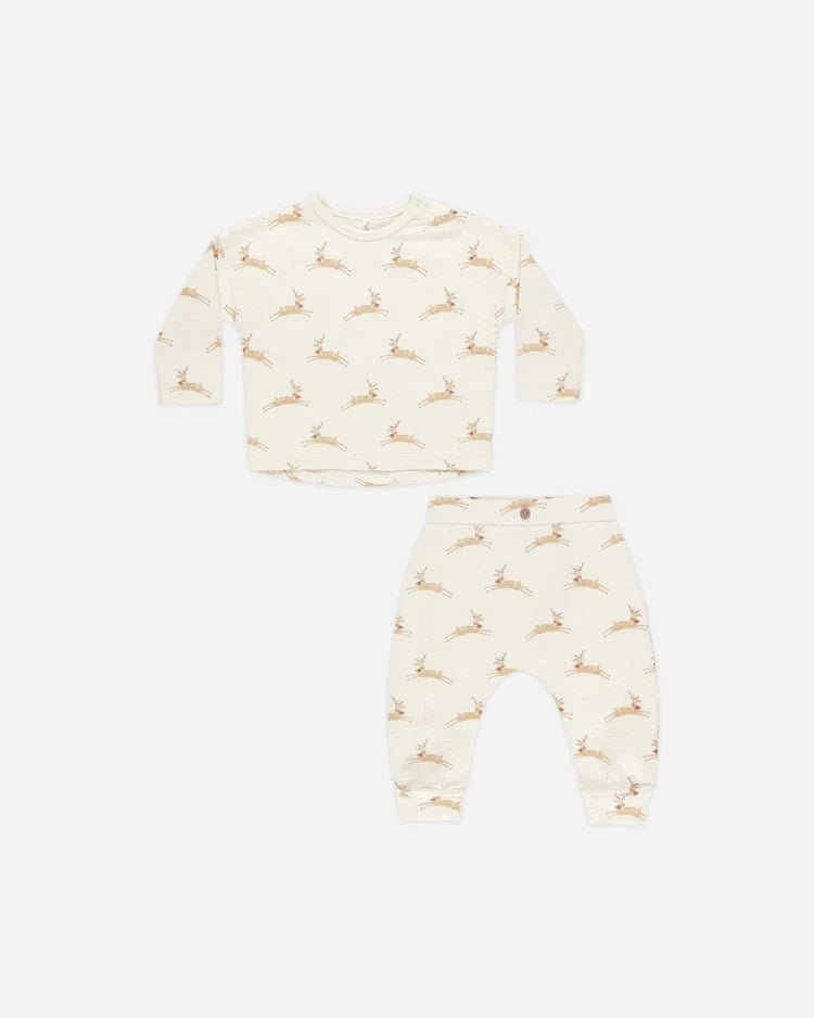 Long Sleeve Tee + Pant Set | Reindeer | Rylee & Cru-1