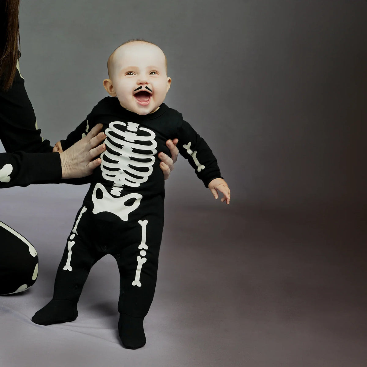 Skeleton Glow in the Dark Print on Black Sleeper | Petit Lem-1