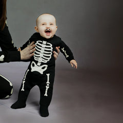 Skeleton Glow in the Dark Print on Black Sleeper | Petit Lem-1