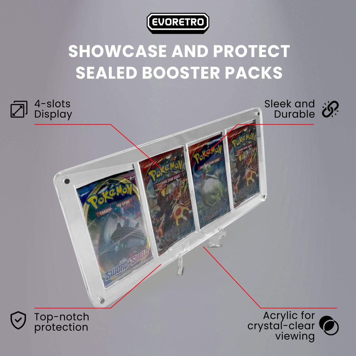 EVORETRO Magnetic Acrylic Booster Pack Display Case 4-Slot-4