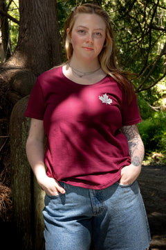 MAPLE LEAF Women's 100% Organic Cotton Tee - Maroon-3