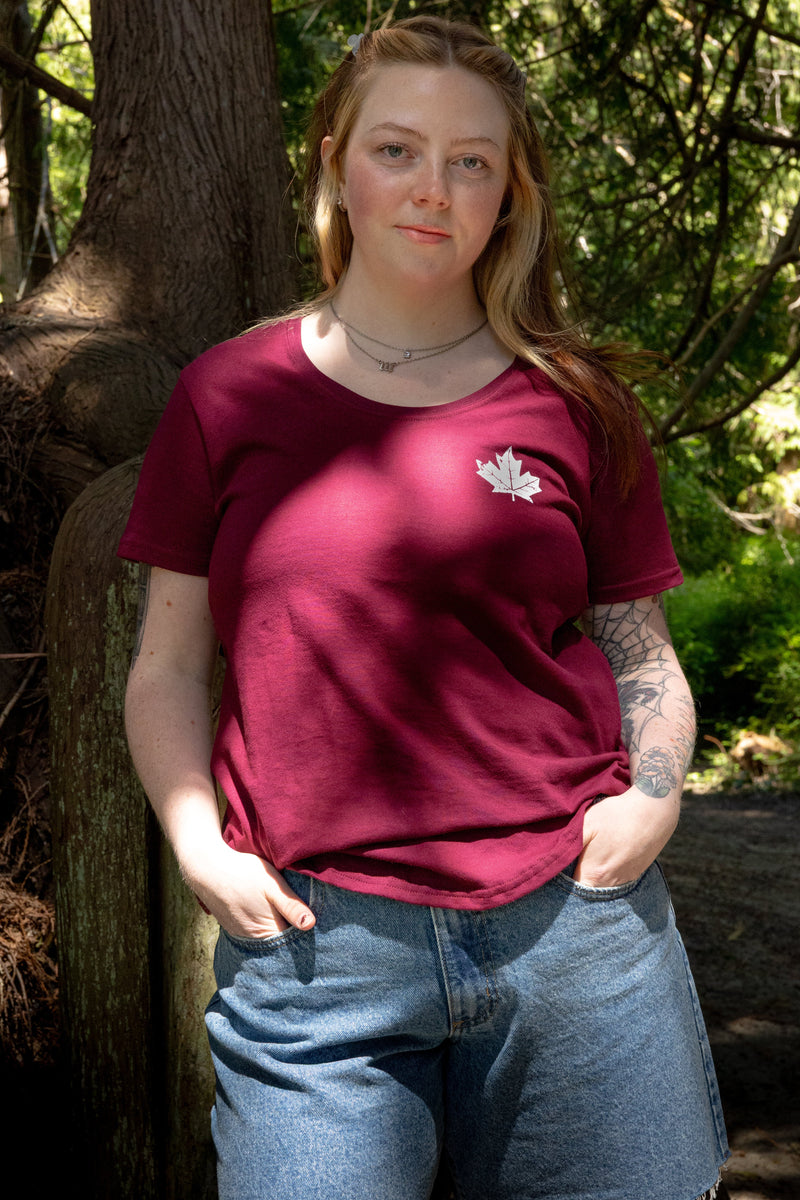 MAPLE LEAF Women's 100% Organic Cotton Tee - Maroon-3