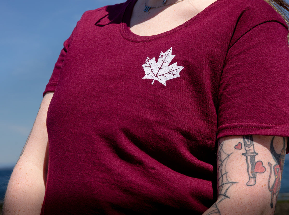 MAPLE LEAF Women's 100% Organic Cotton Tee - Maroon-2