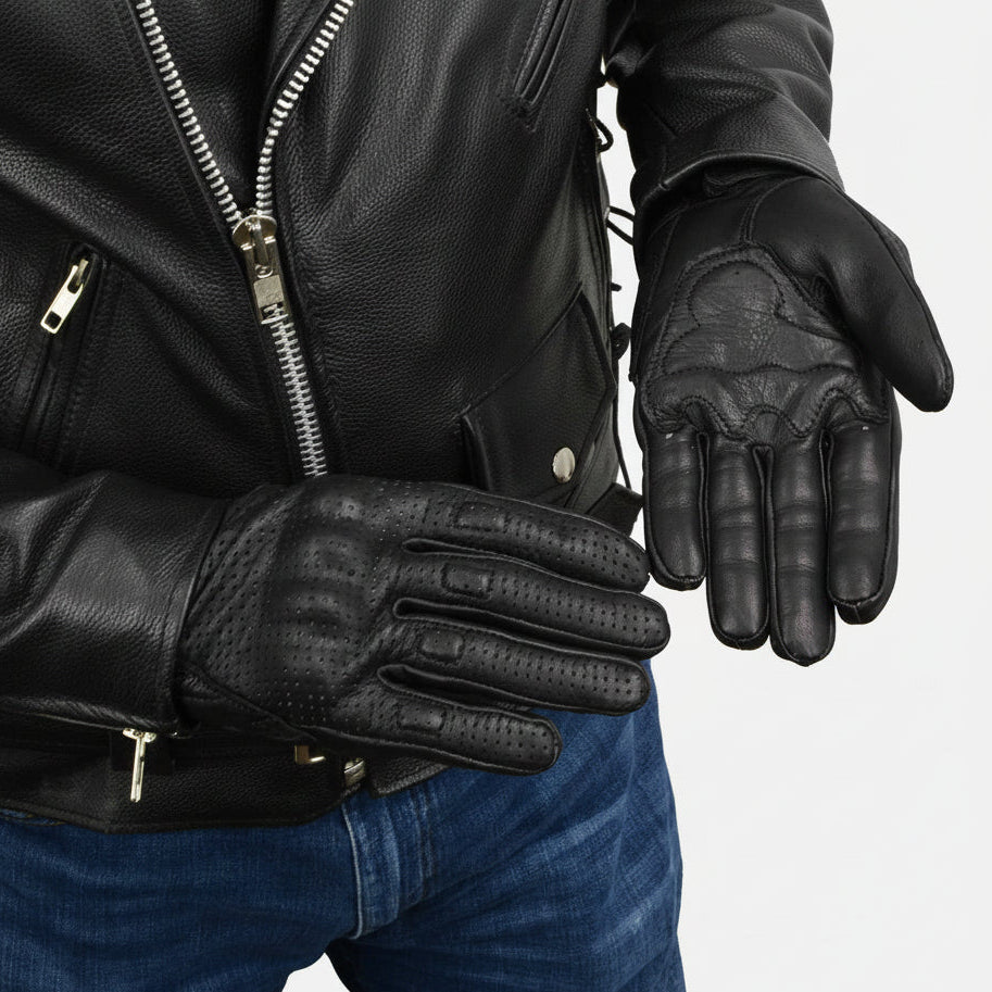 Open Road Men's Perforated Armored Leather Motorcycle Gloves-9