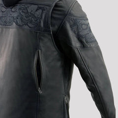 Milwaukee Leather Men's Crossover Scooter Jacket w/ Reflective Skulls & Full Sleeve Removable Hoodie-14
