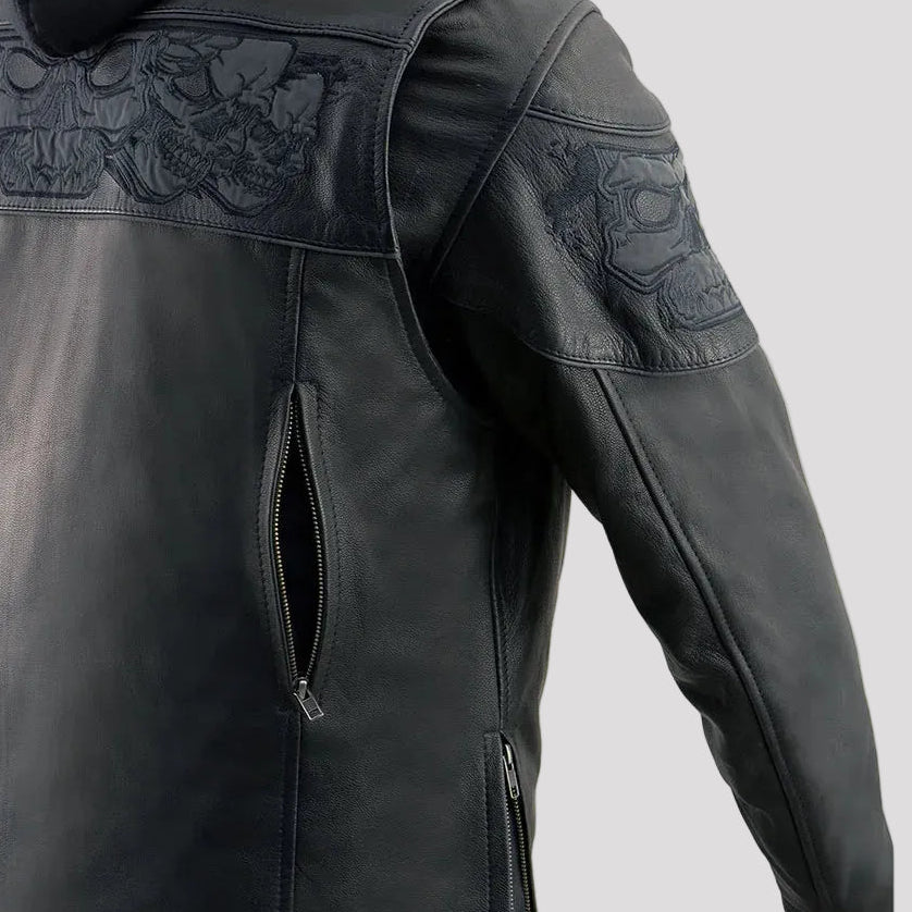 Milwaukee Leather Men's Crossover Scooter Jacket w/ Reflective Skulls & Full Sleeve Removable Hoodie-14