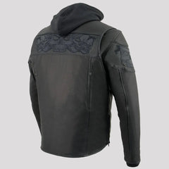 Milwaukee Leather Men's Crossover Scooter Jacket w/ Reflective Skulls & Full Sleeve Removable Hoodie-11