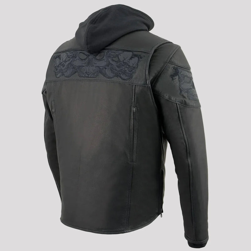 Milwaukee Leather Men's Crossover Scooter Jacket w/ Reflective Skulls & Full Sleeve Removable Hoodie-11