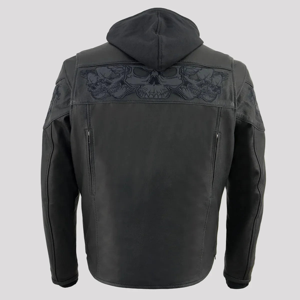 Milwaukee Leather Men's Crossover Scooter Jacket w/ Reflective Skulls & Full Sleeve Removable Hoodie-10
