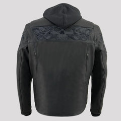 Milwaukee Leather Men's Crossover Scooter Jacket w/ Reflective Skulls & Full Sleeve Removable Hoodie-10