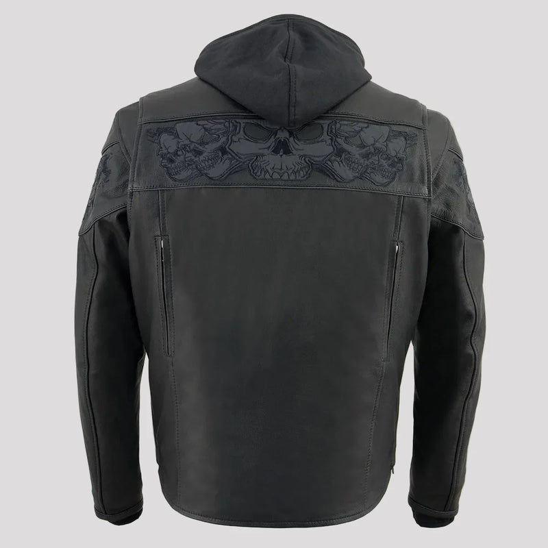 Milwaukee Leather Men's Crossover Scooter Jacket w/ Reflective Skulls & Full Sleeve Removable Hoodie-10