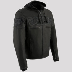Milwaukee Leather Men's Crossover Scooter Jacket w/ Reflective Skulls & Full Sleeve Removable Hoodie-12