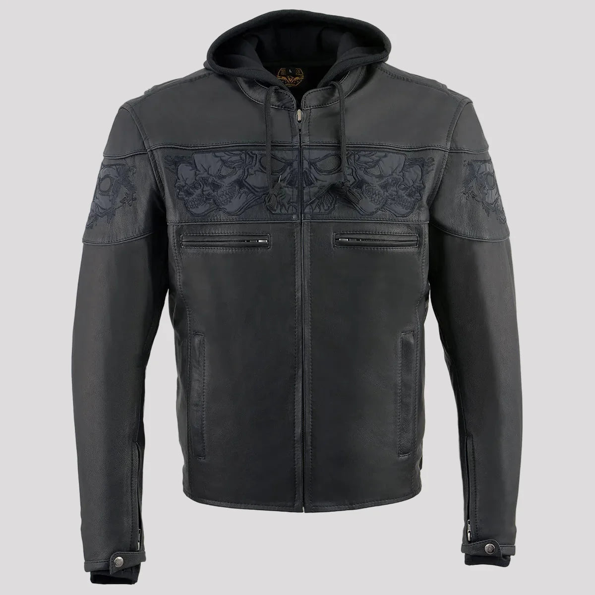 Milwaukee Leather Men's Crossover Scooter Jacket w/ Reflective Skulls & Full Sleeve Removable Hoodie-9