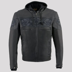 Milwaukee Leather Men's Crossover Scooter Jacket w/ Reflective Skulls & Full Sleeve Removable Hoodie-9