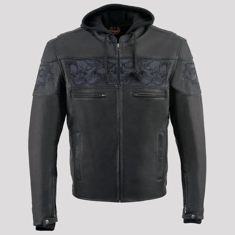 Milwaukee Leather Men's Crossover Scooter Jacket w/ Reflective Skulls & Full Sleeve Removable Hoodie-9