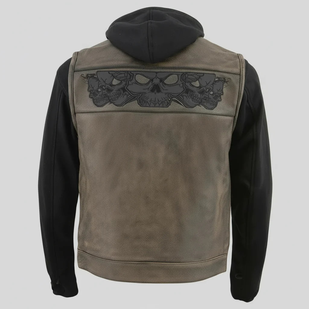 Milwaukee Leather Men's Skull Hoodie Leather Vest | 2-in-1 Moto Vest-2